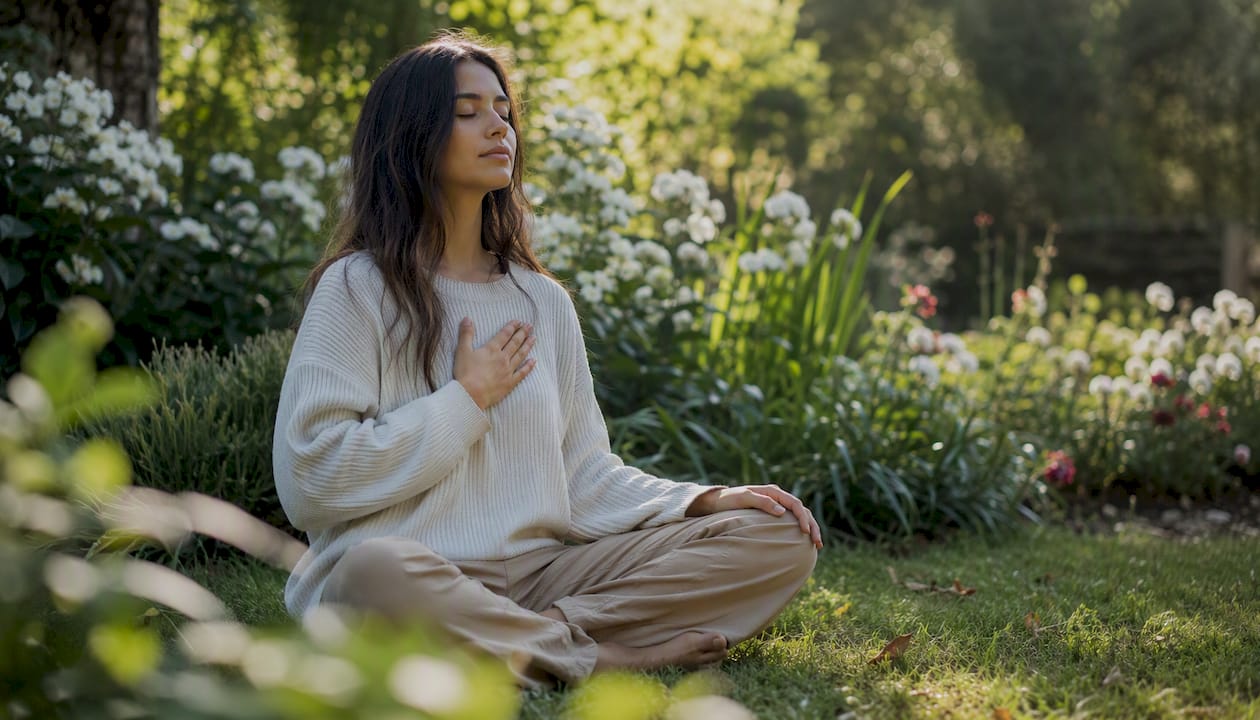 Person practicing diaphragmatic box breathing