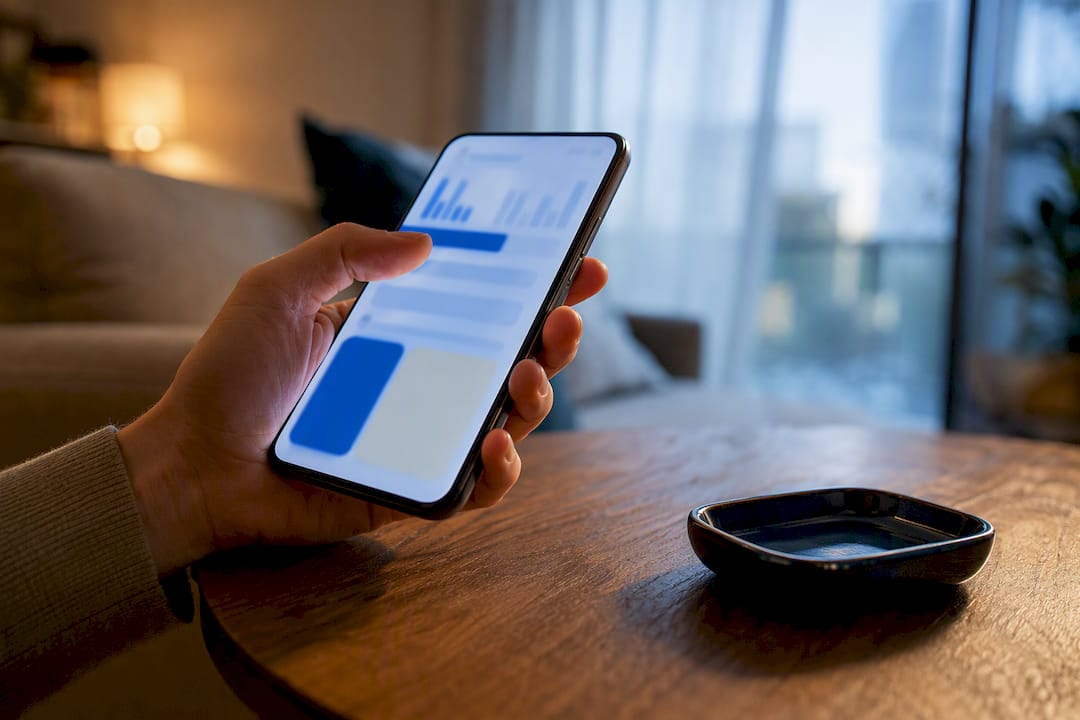 Hand checking phone usage in living room