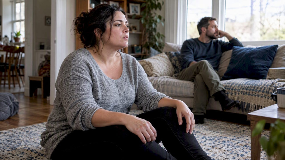 Woman grounding herself after a tense exchange