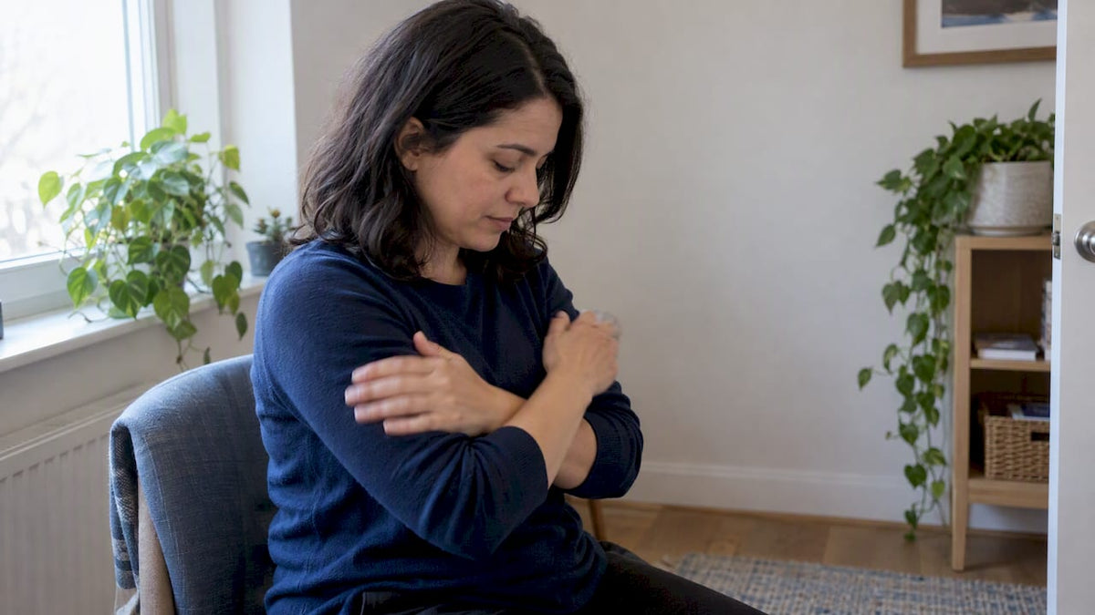 Woman demonstrating alternating butterfly hug taps