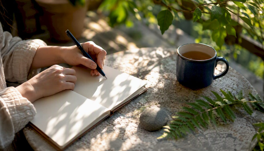 Hands poised to write in journal for anxiety