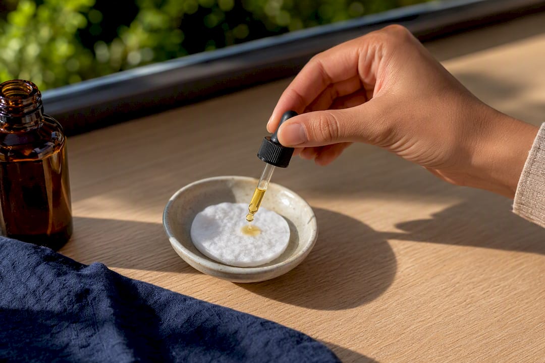 Hand preparing essential oil inhalation