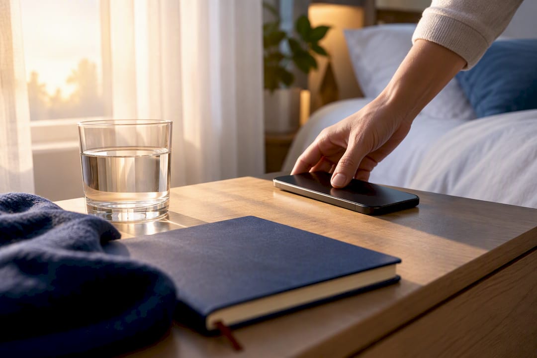 Phone placed aside during a calm morning routine