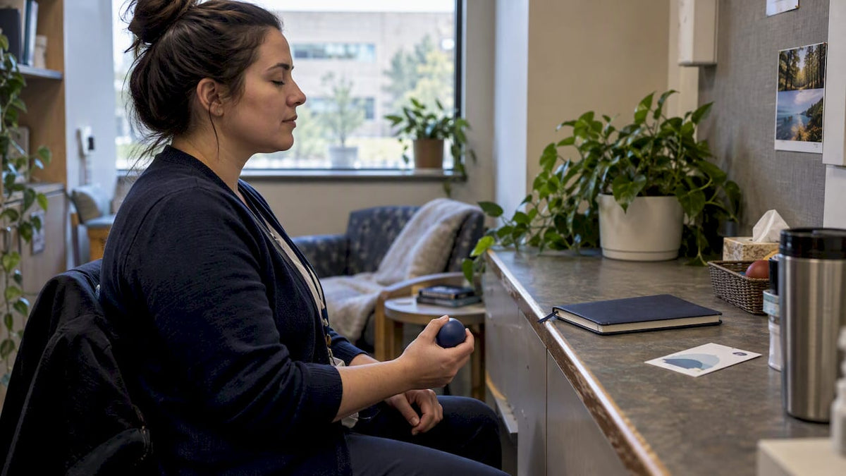 Worker taking a two-minute mindfulness reset