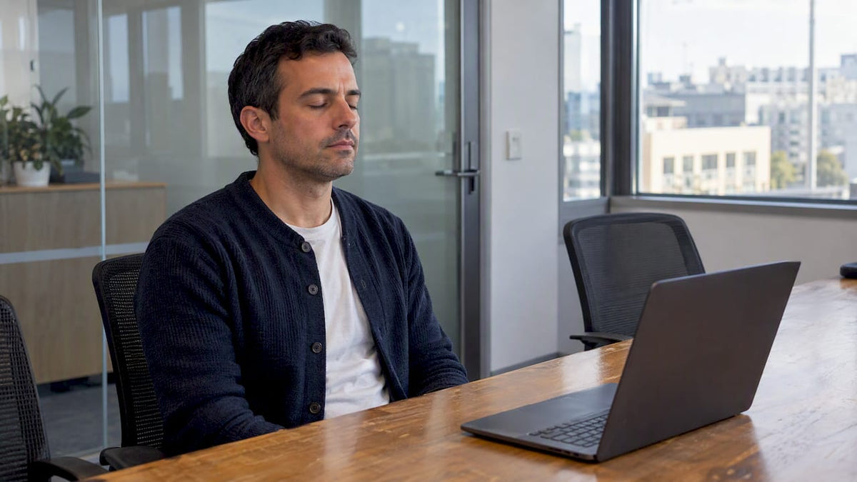 Leader pausing before a remote meeting