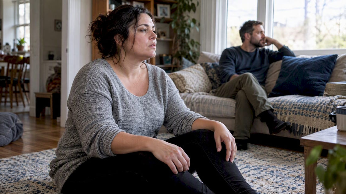 Woman grounding herself after a tense exchange